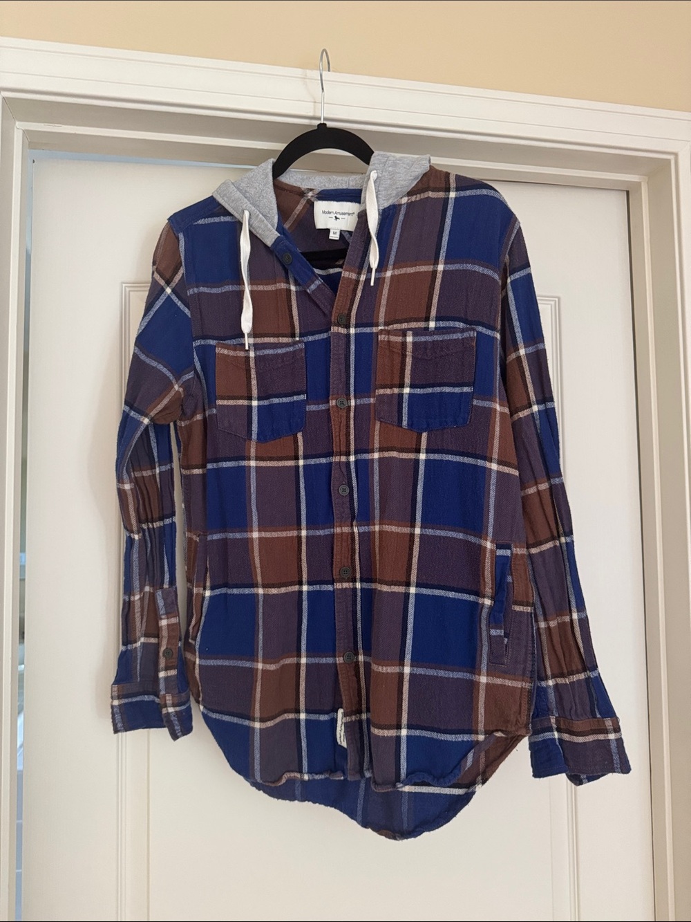 Modern Amusement Blue & Brown Plaid Hooded Shirt